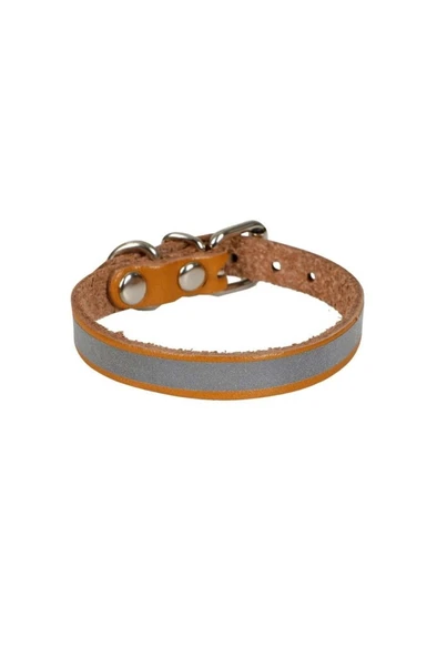 Cattie Gerçek Deriden El Yapımı Reflektörlü Kedi Boyun Tasması 1x21-25cm - Camel ürün görseli 1