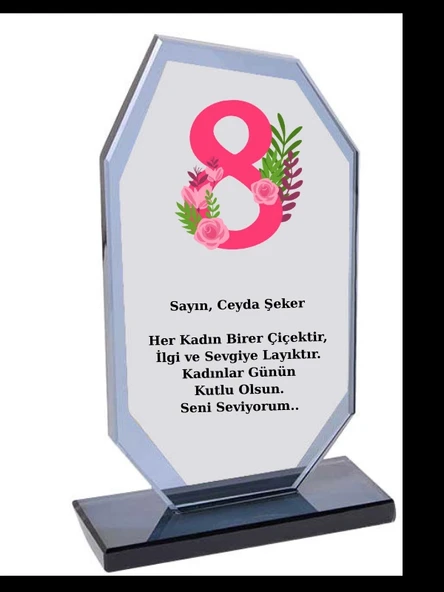Kadınlar Günü Plaketi - Kişiye Özel Plaket - Cam Plaket ürün görseli 1