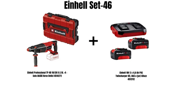 Einhell Set-46 (Einhell Professional TP-HD 18/28 D Li BL +4 Akülü Kırıcı Delici+Einhell 18V 2 x 4,0 Ah PXC Twincharger Kit, Akü & Şarj Cihazı) ürün görseli 1