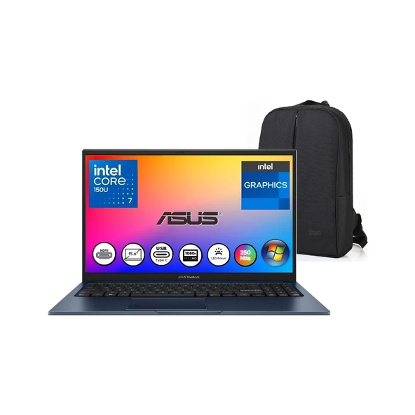 vivobook X1504VA 15 Core 7 150U 32 GB 512 GB SSD 15.6'' Fullhd Windows 11 Pro Taşınabilir Dizüstü Bilgisayar Snertech Çanta ürün görseli 1