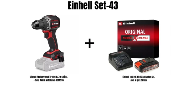 Einhell Set-43 (Einhell Profesyonel TP-CD 18/70-C Li BLAkülü Vidalama+Einhell 18V 2,5 Ah PXC Starter Kit, Akü & Şarj Cihazı) ürün görseli 1