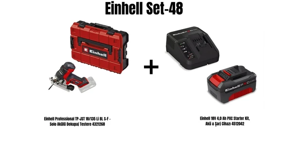 Einhell Set-48 (Einhell Professional TP-JST 18/135 Li BL S-F Akülü Dekupaj Testere+Einhell 18V 4,0 Ah PXC Starter Kit, Akü & Şarj Cihazı) ürün görseli 1