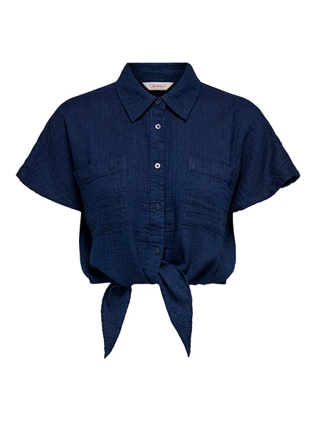 Only   ONLLEONI SEERSUCKER CAP KNOT SHIRT WVN Kadın Blue Gömlek - 15367290 ürün görseli 1