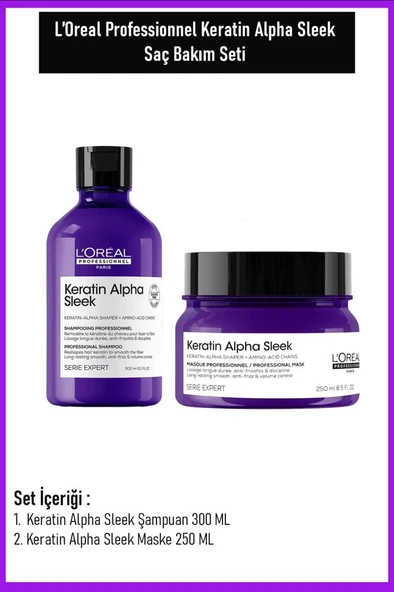 Loreal Professionnel Keratin Alpha Sleek Saç Bakım Seti 300 ML ürün görseli 1