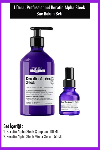 Loreal Professionnel Keratin Alpha Sleek Saç Bakım Seti 2 Li 500 ML ürün görseli 1