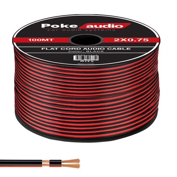 2X0.75 Hoparlör Kablosu Kordon Makaralı Siyah 100mt Poke PK-1416 ürün görseli 1
