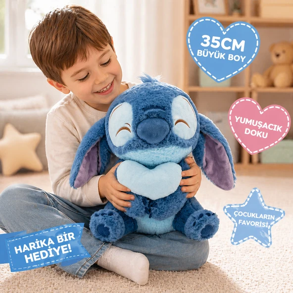 35 CM Kalpli Stitch Peluş Oyuncak  Sevimli Yumuşacık Büyük Boy Hediye ve Koleksiyonluk ürün görseli 1