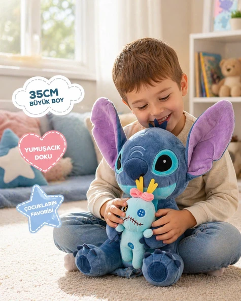 35 CM Stitch Peluş Oyuncak Yavrulu Sevimli Yumuşacık Büyük Boy Stitch ve Yavrusu ürün görseli 1