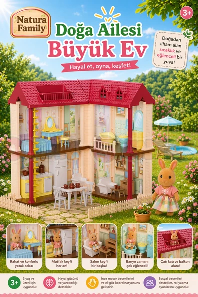 Doğa Ailesi Villa Evi Oyuncak Ev - Tavşan Ailesi Oyun Evi Tavşan Tatil Evi Sylvanian Evi ürün görseli 1