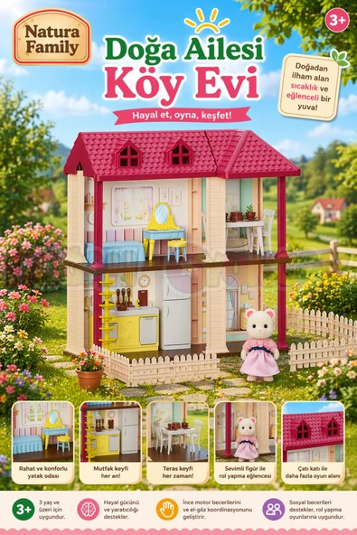 Doğa Ailesi Köy Evi Oyuncak Ev - Tavşan Ailesi Oyun Evi Tavşan Tatil Evi Sylvanian Evi ürün görseli 1