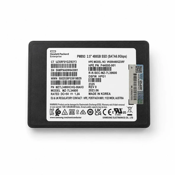 HPE PM883 480GB Sata 6Gbps 2.5'' Sunucu SSD MZ-7L34800 VK000480GZXRF MZ7L3480HCHQ-00AH3 P44000-001 ürün görseli 1