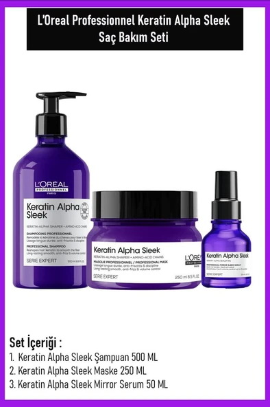 Loreal Professionnel Keratin Alpha Sleek Saç Bakım Seti 3 Lü 500 ML ürün görseli 1