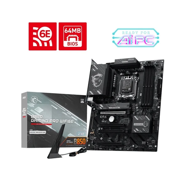 MSI MB B850 GAMING PRO WIFI6E AM5 DDR5 8200MHZ(OC) DP 1X HDMI 2x M.2 4x PCI-E x16 USB 10Gbs 2,5G LAN WI-FI 6E ATX ürün görseli 1