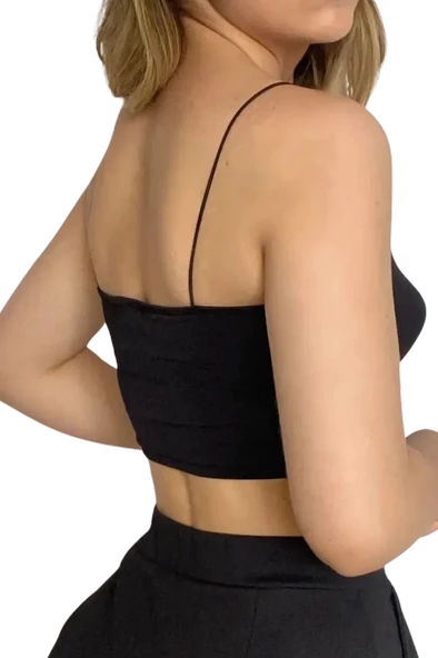 Askılı Crop  Bluz-SİYAH - Resim 3