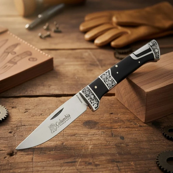 Knivox Columbia Company MB3936-B Gravür İşlemeli Ahşap Kabze Kamp Çakısı ürün görseli 1