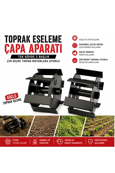Tırpan Uyumlu Çift Başlıklı Toprak Eşeleme Çapa Aparatı 26-28mm Şanzımansız Güçlü Palet Sistem ürün görseli 1