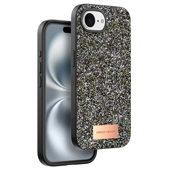 Onegif Apple iPhone 16E Bright Simli Kapak - Gümüş - Resim 2