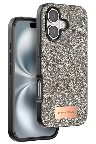 Onegif Apple iPhone 16 Plus Bright Simli Kapak - Gold ürün görseli 1