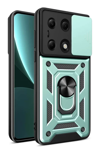 Newface Xiaomi Poco M6 Pro 4G Kılıf Pars Lens Yüzüklü Silikon - Yeşil ürün görseli 1