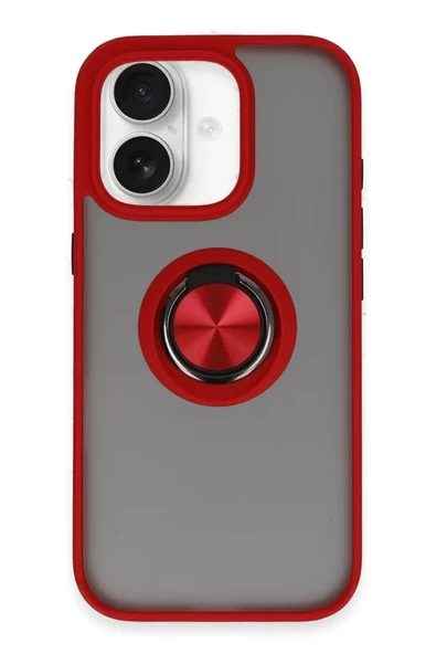 Newface Apple iPhone 16 Kılıf Montreal Yüzüklü Silikon Kapak - Kırmızı ürün görseli 1