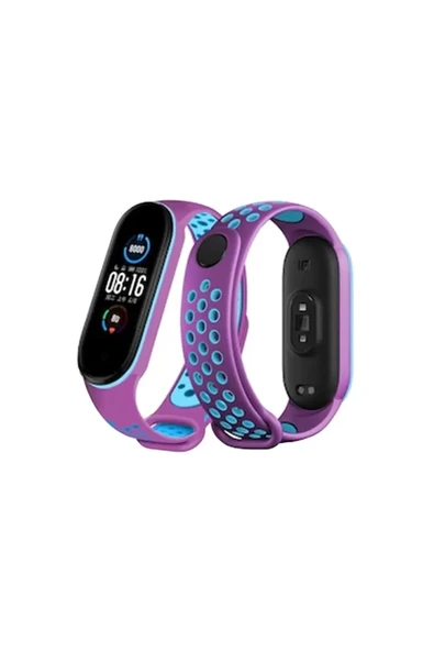 Newface Xiaomi Mi Band 6 Spor Delikli Kordon - Mor-Mavi ürün görseli 1