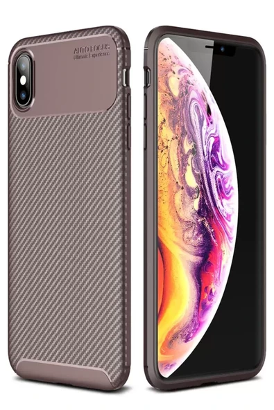 Newface Apple iPhone XS Max Kılıf Auto Focus Karbon Kapak - Kahverengi ürün görseli 1