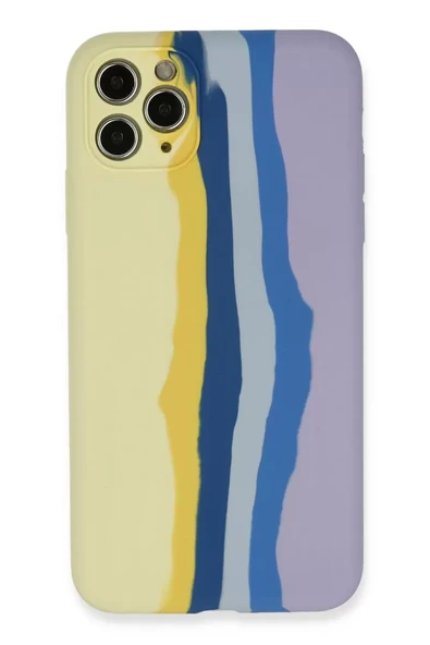 Newface Apple iPhone 11 Pro Kılıf Ebruli Lansman Silikon - Sarı-Lila ürün görseli 1