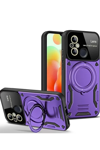 Newface Xiaomi Redmi 12C Kılıf Joy Lens Standlı Kapak - Mor ürün görseli 1
