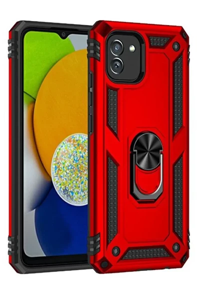 Newface Samsung Galaxy A03 Kılıf Sofya Yüzüklü Silikon Kapak - Kırmızı ürün görseli 1