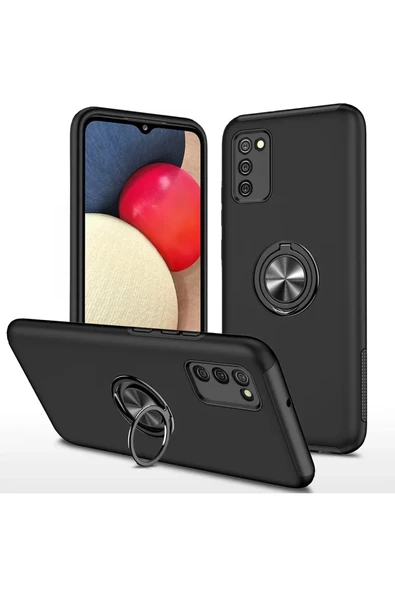 Newface Samsung Galaxy A02S Kılıf Elit Yüzüklü Kapak - Siyah ürün görseli 1