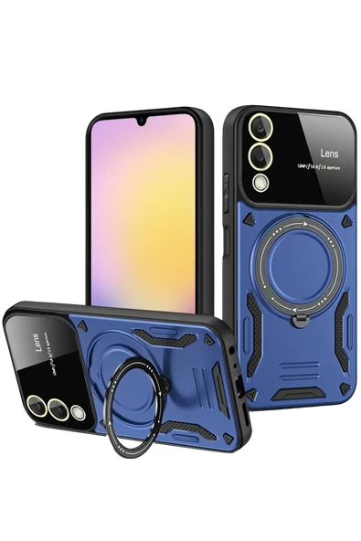Newface Samsung Galaxy S25 Edge Kılıf Joy Lens Standlı Kapak - Lacivert ürün görseli 1