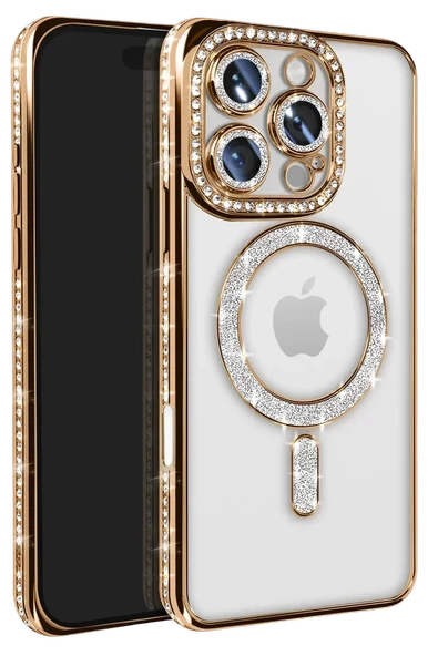 Newface Apple iPhone 16 Pro Max Kılıf Joke Simli Magneticsafe Kılıf - Gold ürün görseli 1