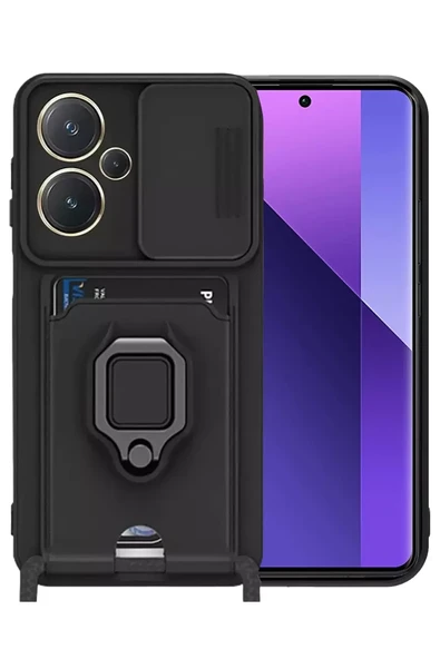 Newface Xiaomi Redmi Note 13 Pro Plus Kılıf Zuma Kartvizitli Yüzüklü Silikon - Siyah ürün görseli 1