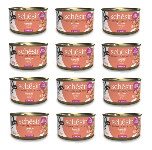 Schesir Somonlu Tam ve Dengeli Broth Pişirme Suyunda Kedi Konservesi 85 Gr. X 12 Adet ürün görseli 1