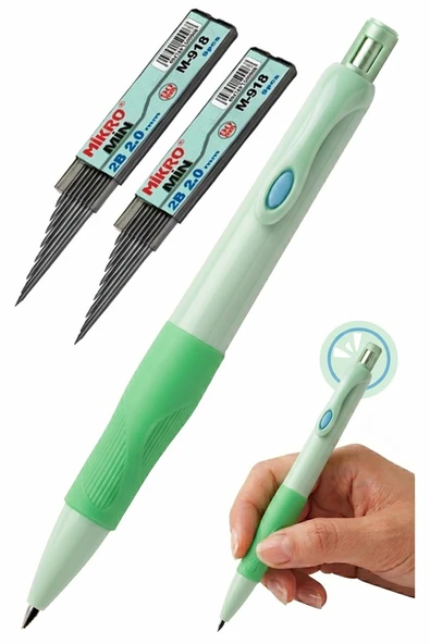 Açık Yeşil Kalın Uçlu Kalem 2.0 mm 1 Adet ve 2.0 Mm Kalın Uç Siyah 2 Adet VR22 Kalın Uçlu Mekanik Kalem ürün görseli 1
