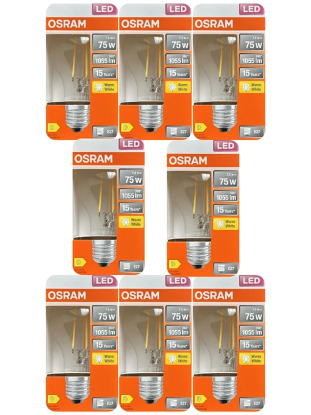 (8 Adet) Ledvance 7,5W Sarı Işık (2700K) E27 Duylu (Kalın Duy) Filament Led Ampul ürün görseli 1