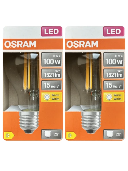(2 Adet) Ledvance 11W Sarı Işık (2700K) E27 Duylu (Kalın Duy) Filament Led Ampul ürün görseli 1