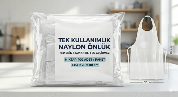100 Adet Tek Kullanımlık Naylon Önlük 70x110 cm - 20 Mikron Kalınlık - Beyaz Hijyen Önlüğü ürün görseli 1