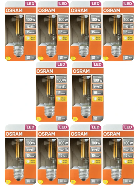 (10 Adet) Ledvance 11W Sarı Işık (2700K) E27 Duylu (Kalın Duy) Filament Led Ampul ürün görseli 1
