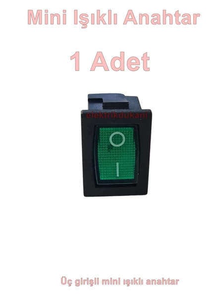 ENDER Işıklı YEŞİL Mini Anahtar 3 Ayaklı 10A 220v IP40 (19x17mm Derinlik 20mm Dikdörtgen) ürün görseli 1