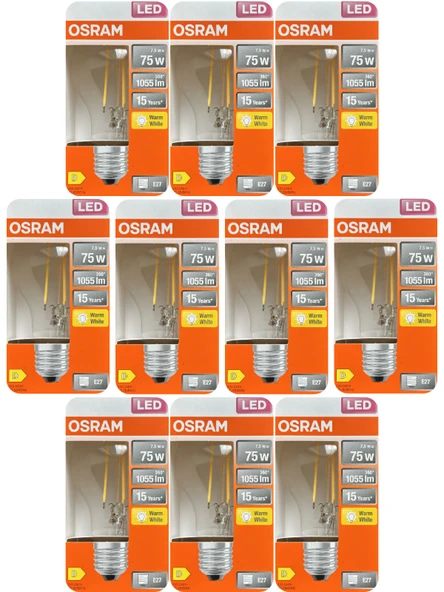 (10 Adet) Ledvance 7,5W Sarı Işık (2700K) E27 Duylu (Kalın Duy) Filament Led Ampul ürün görseli 1