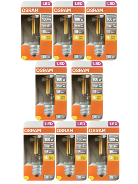 (8 Adet) Ledvance 11W Sarı Işık (2700K) E27 Duylu (Kalın Duy) Filament Led Ampul ürün görseli 1