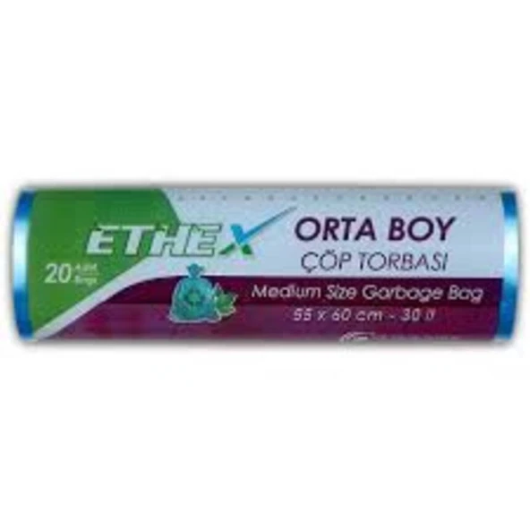 Ethex Orta Boy Mavi Renk Çöp Torbası 55x60 Cm (30 Lt) 20'li ürün görseli 1