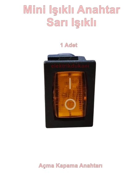 ENDER Işıklı SARI Mini Anahtar 3 Ayaklı 10A 220v IP40 (19x17mm Derinlik 20mm Dikdörtgen) ürün görseli 1