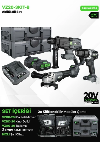 VOLTZ VZ20-3KIT-B AKÜLÜ ÜÇLÜ SET 5 AH ürün görseli 1