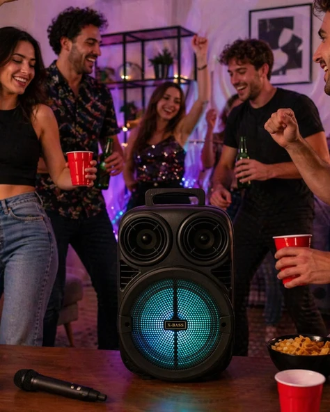 Kablosuz Karaoke Hoparlör Mikrofonlu Rgb Işıklı 6.5 İnç Bluetooth Speaker Taşınabilir ürün görseli 1