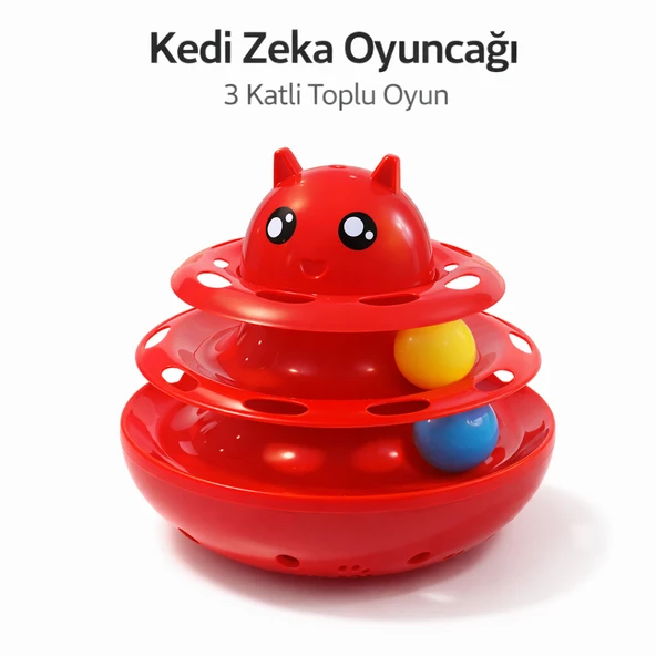 Hacıyatmaz Kedi Oyuncağı 3 Katlı Toplu Zeka Oyuncağı 20x21 cm - Devrilmez Interaktif  Oyuncağı ürün görseli 1