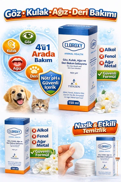 Cloroxy Kedi Köpek Göz Kulak Ağız ve Deri Bakım Solüsyonu 150 ml - Antiseptik Bakım Solüsyonu - Resim 2