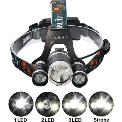 Boruit T6 Kafa Feneri 5000 Lumens 3Xcree Xm-T6+2R5 Lamba Led Kamp Lambası ürün görseli 1
