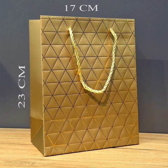 Gold Geometrik Desenli Orta Boy Karton Hediye Çantası ürün görseli 1